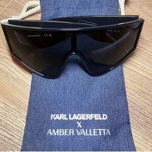Karl Lagerfeld Glossy Black Oversized Shield Sunglasses